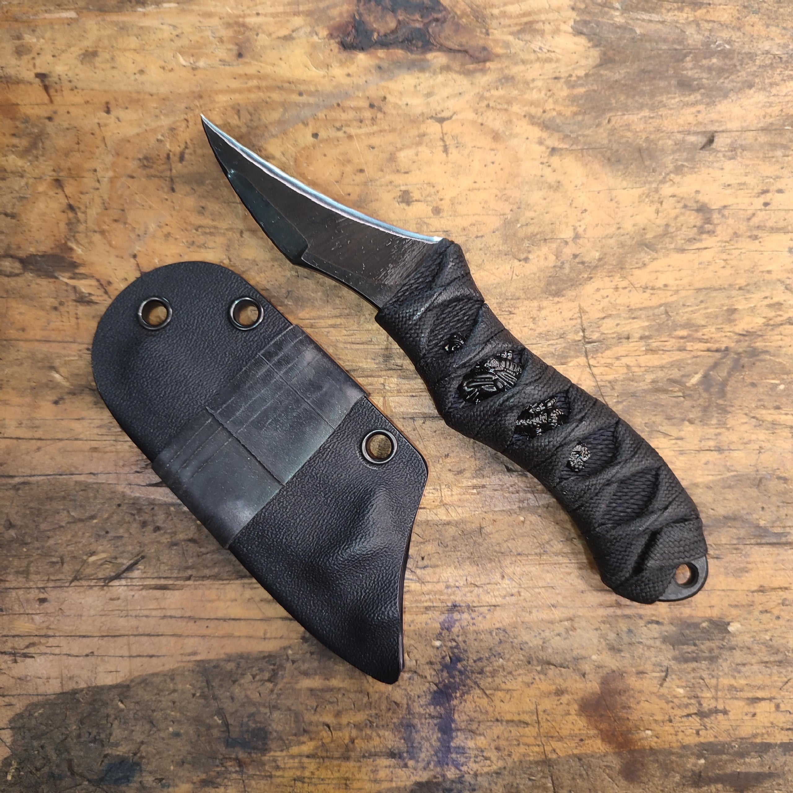 Mamushi Mini Black Blade, Black on Black Japanese Wrap, Black Menuki